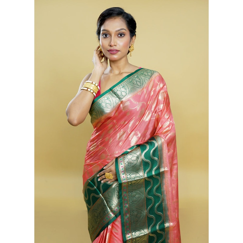 Pink Kora Silk Saree With Blouse Piece - JD986614207