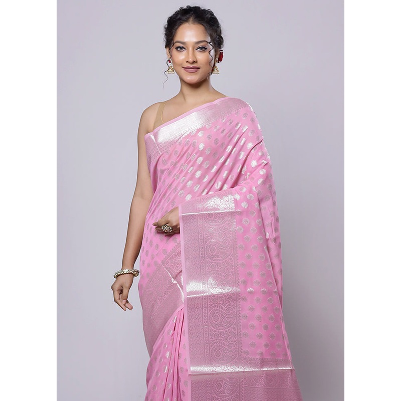 Pink Kora Silk Saree With Blouse Piece - JD986614241