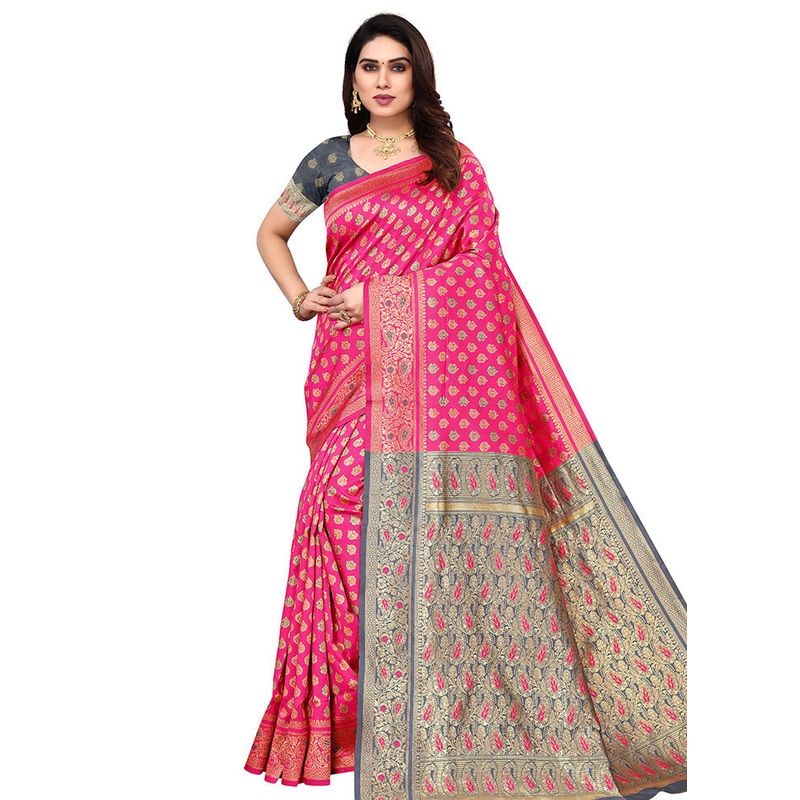 Pink Spun Silk Saree With Blouse Piece - JD986614113