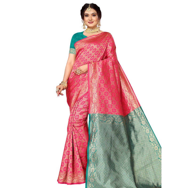 Pink Spun Silk Saree With Blouse Piece - JD986614124