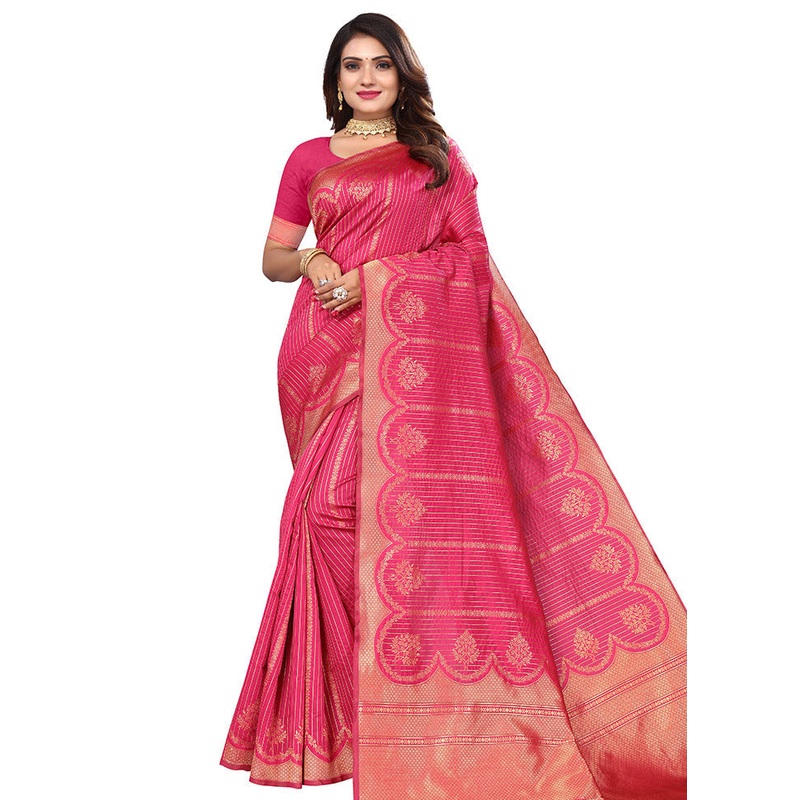 Pink Spun Silk Saree With Blouse Piece - JD986614136