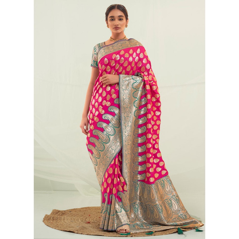 Pink Spun Silk Saree With Blouse Piece - JD986614212