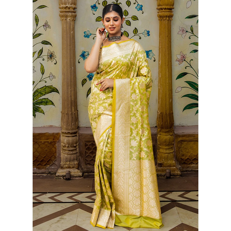 Pista Green Katan Pure Silk Saree With Blouse Piece - JD986614289