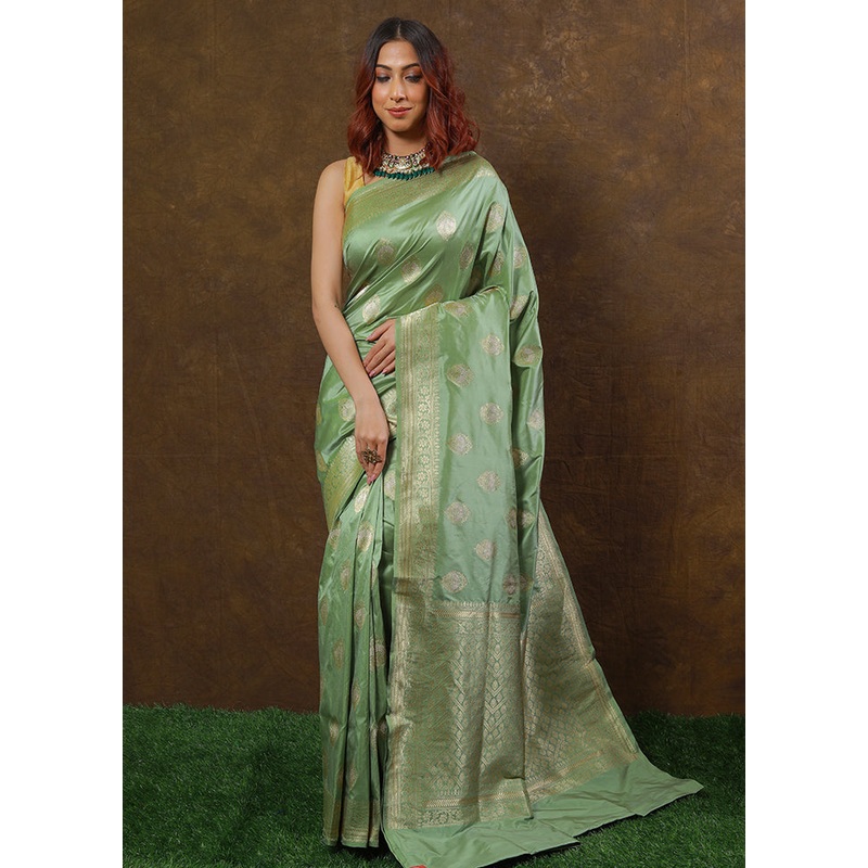 Pista Green Katan Pure Silk Saree With Blouse Piece - JD986614290