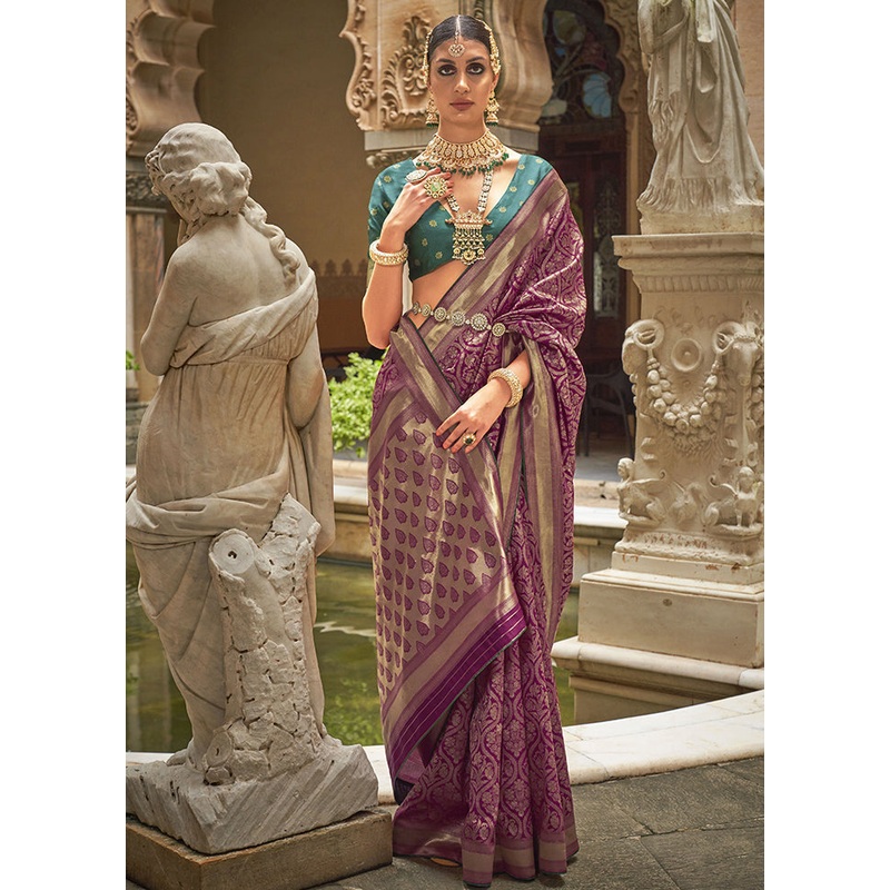Purple Dupion Silk Saree With Blouse Piece - JD986614285