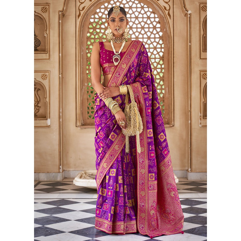 Purple Dupion Silk Saree With Blouse Piece - JD986614286