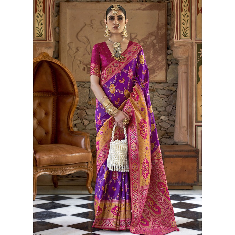 Purple Dupion Silk Saree With Blouse Piece - JD986614287