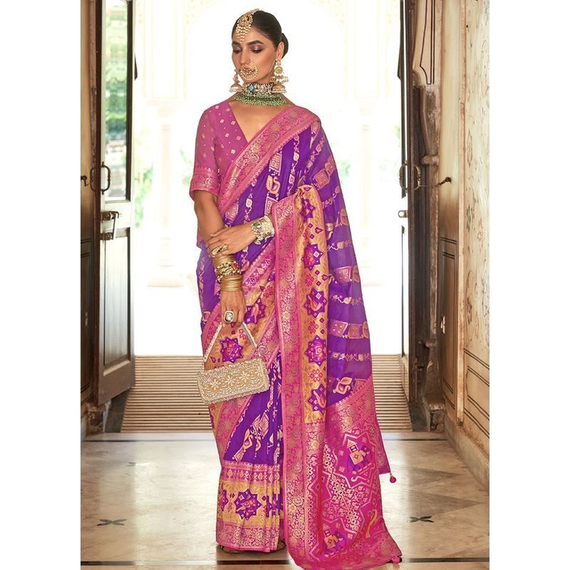 Purple Dupion Silk Saree With Blouse Piece - JD986614288