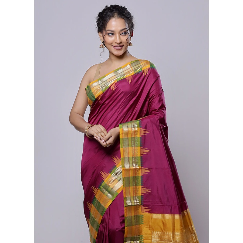 Purple Handloom Kanjivaram Pure Silk Saree With Blouse Piece - JD986614240