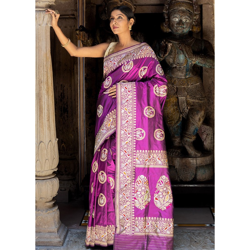 Purple Katan Pure Silk Saree With Blouse Piece - JD986614277