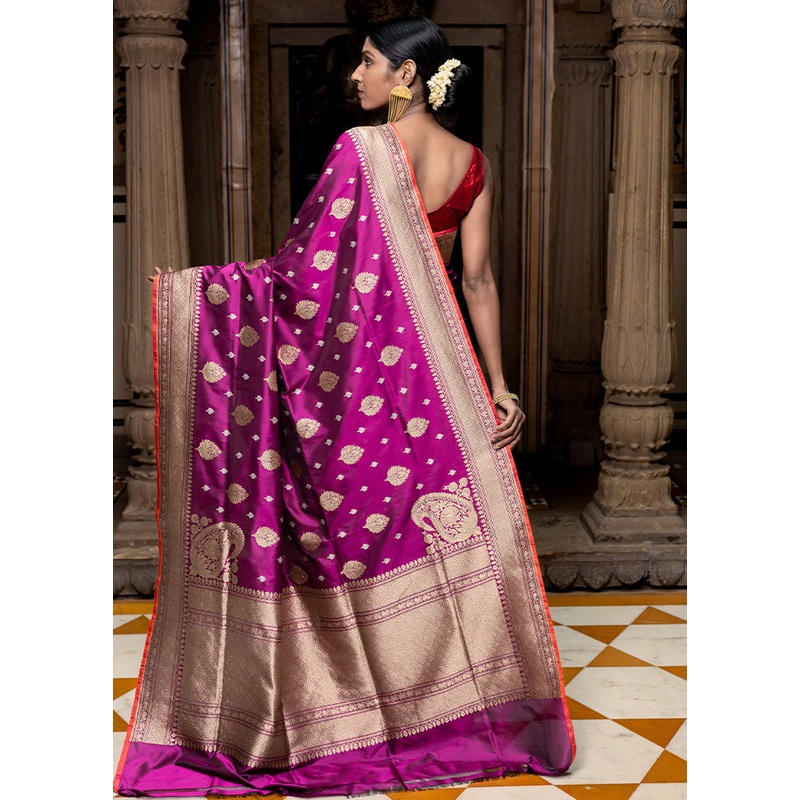 Purple Katan Pure Silk Saree With Blouse Piece - JD986614279