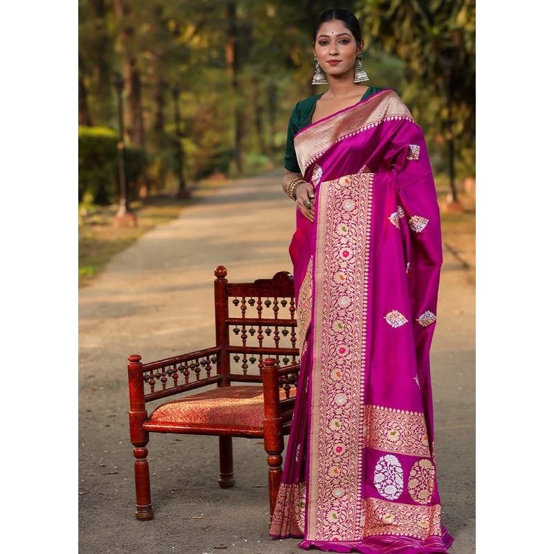 Purple Katan Pure Silk Saree With Blouse Piece - JD986614280