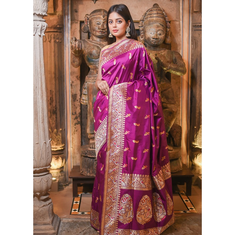 Purple Katan Pure Silk Saree With Blouse Piece - JD986614283