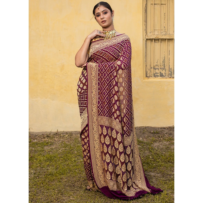 Purple Pure Georgette Saree With Blouse Piece - JD986614105