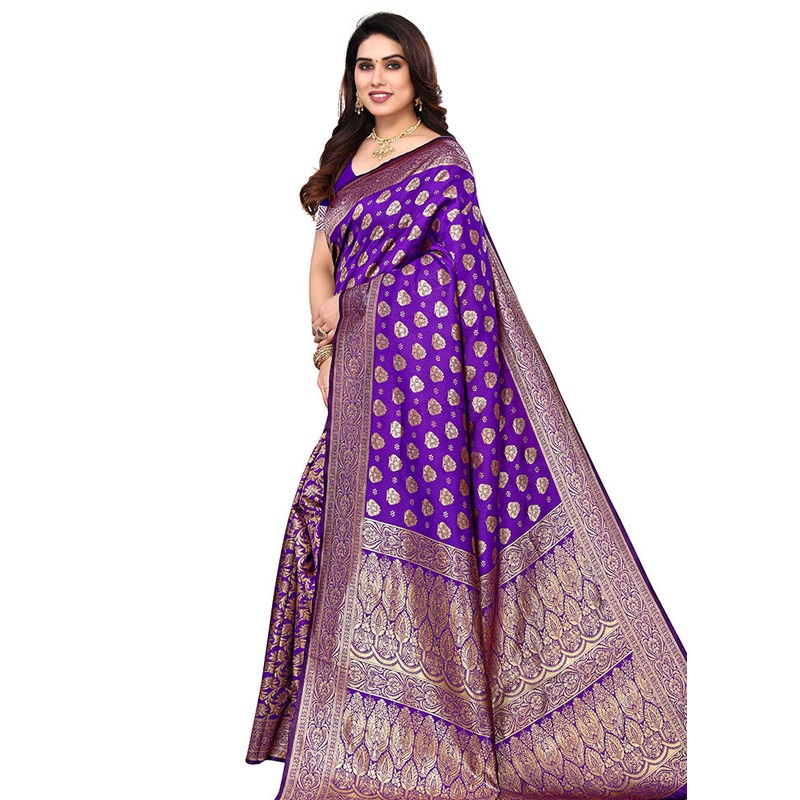 Purple Spun Silk Saree With Blouse Piece - JD986614117