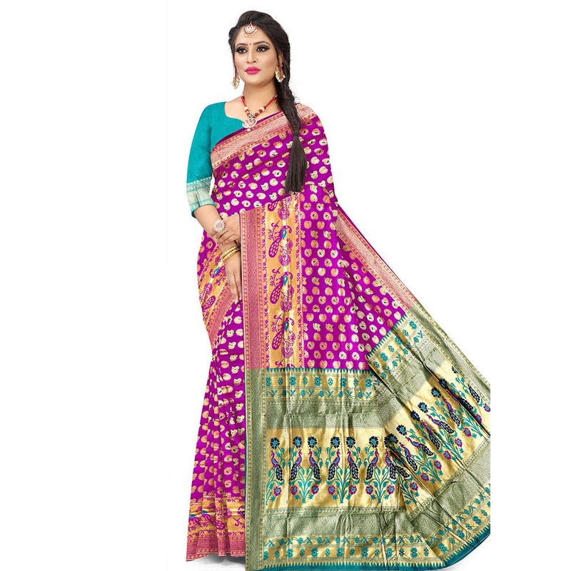 Purple Spun Silk Saree With Blouse Piece - JD986614222