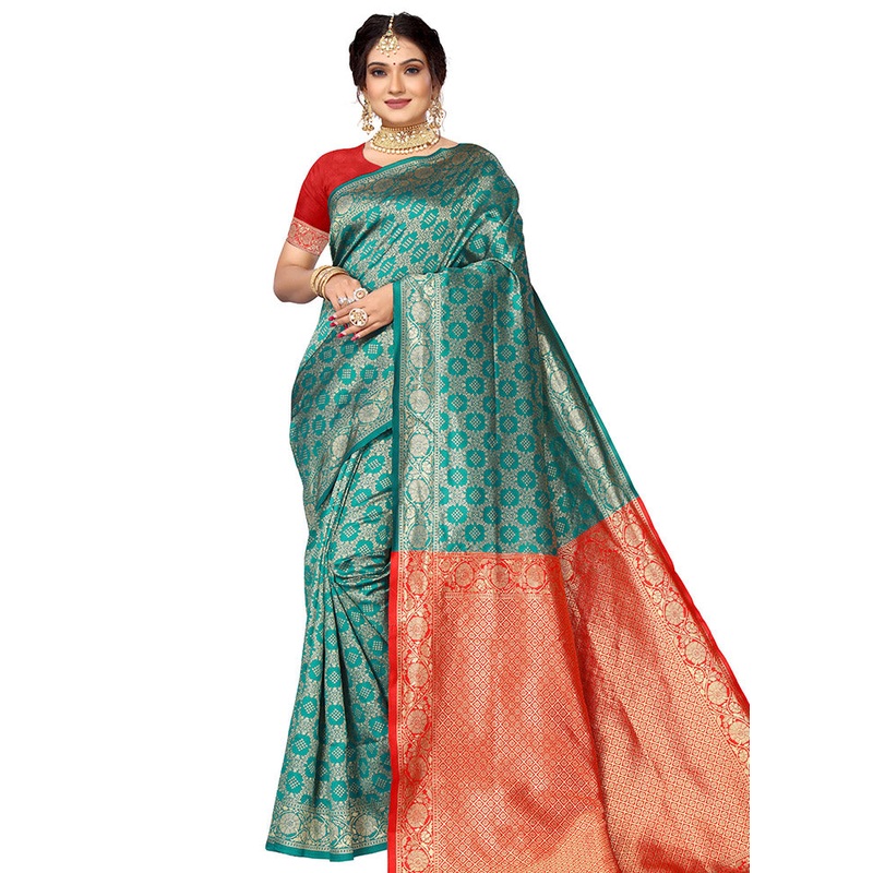 Rama Spun Silk Saree With Blouse Piece - JD986614126