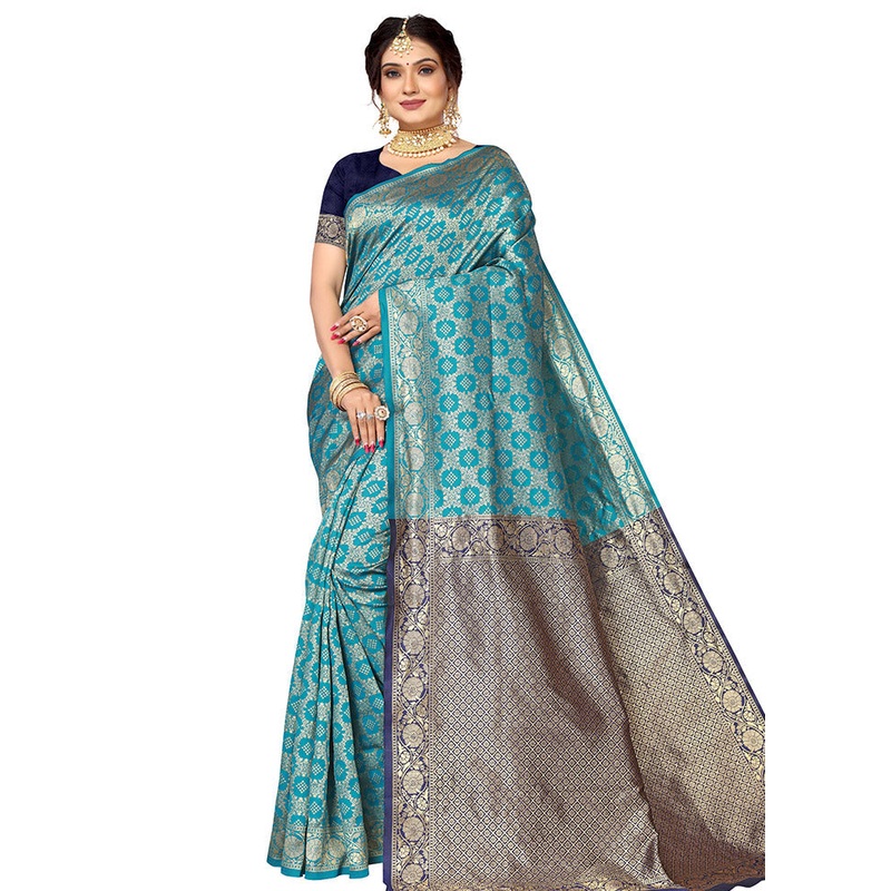 Rama Spun Silk Saree With Blouse Piece - JD986614127