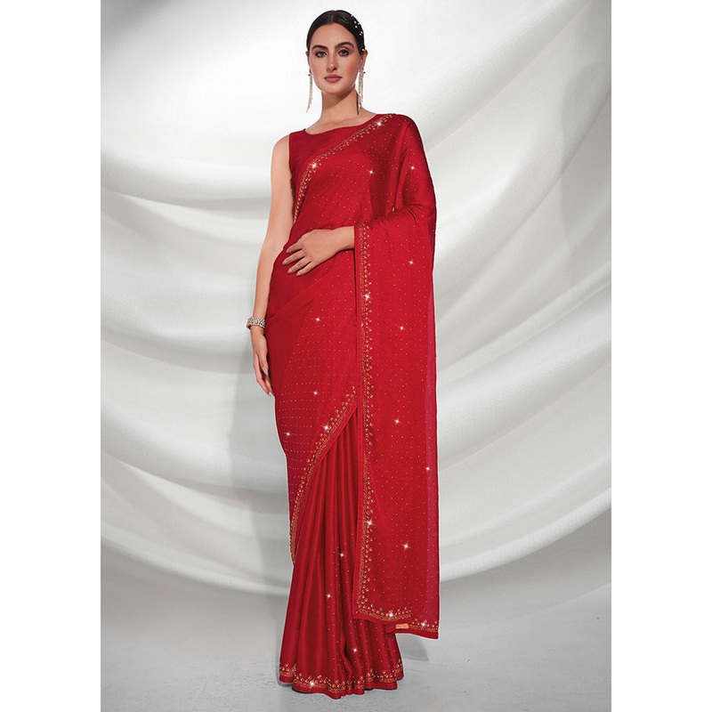 Red Chiffon Silk Saree With Blouse Piece - JD986614229