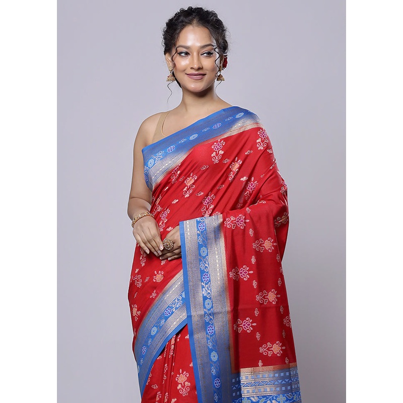 Red Dupion Silk Saree With Blouse Piece - JD986614238