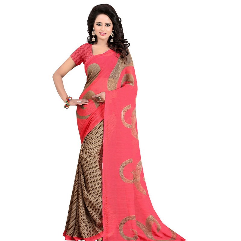 Red Georgette Saree With Blouse Piece - JD986614194