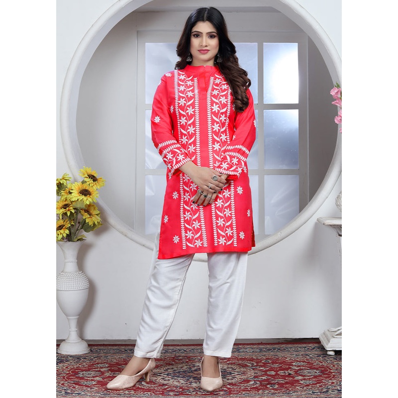 Red Readymade Rayon Kurti - JD986614232