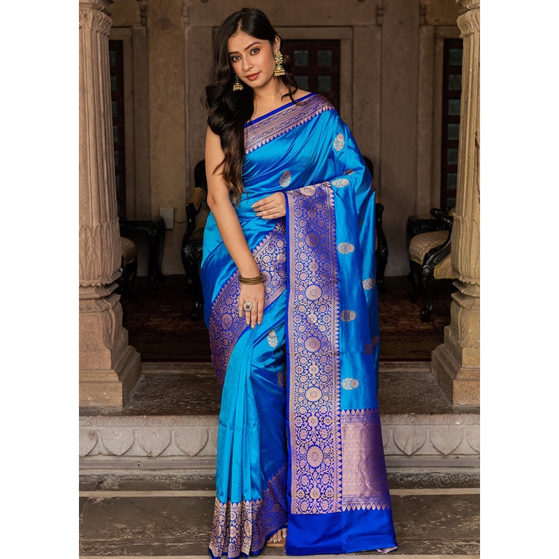 Royal Blue Katan Pure Silk Saree With Blouse Piece - JD986614269