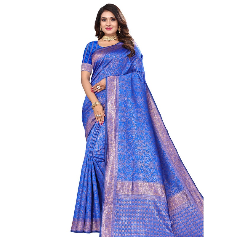 Royal Blue Spun Silk Saree With Blouse Piece - JD986614130