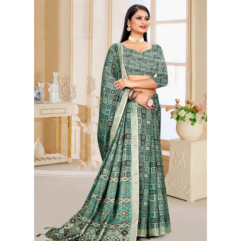 Sky Blue Spun Silk Saree With Blouse Piece - JD986614161