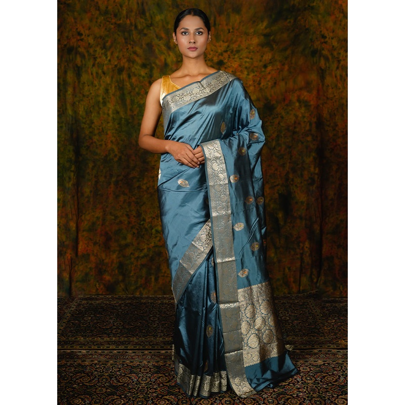 Teal Katan Pure Silk Saree With Blouse Piece - JD986614261