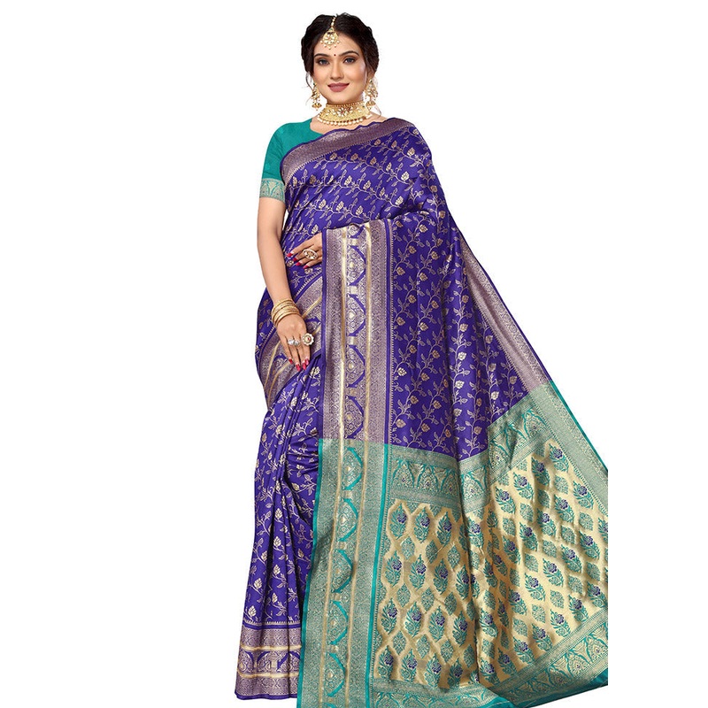 Violet Spun Silk Saree With Blouse Piece - JD986614145