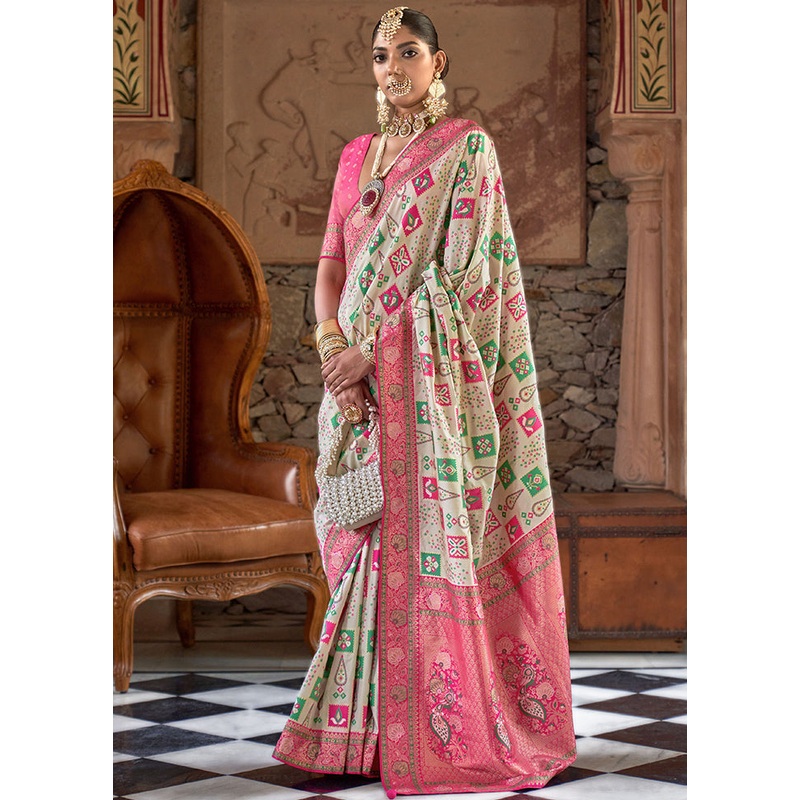 White Dupion Silk Saree With Blouse Piece - JD986614258