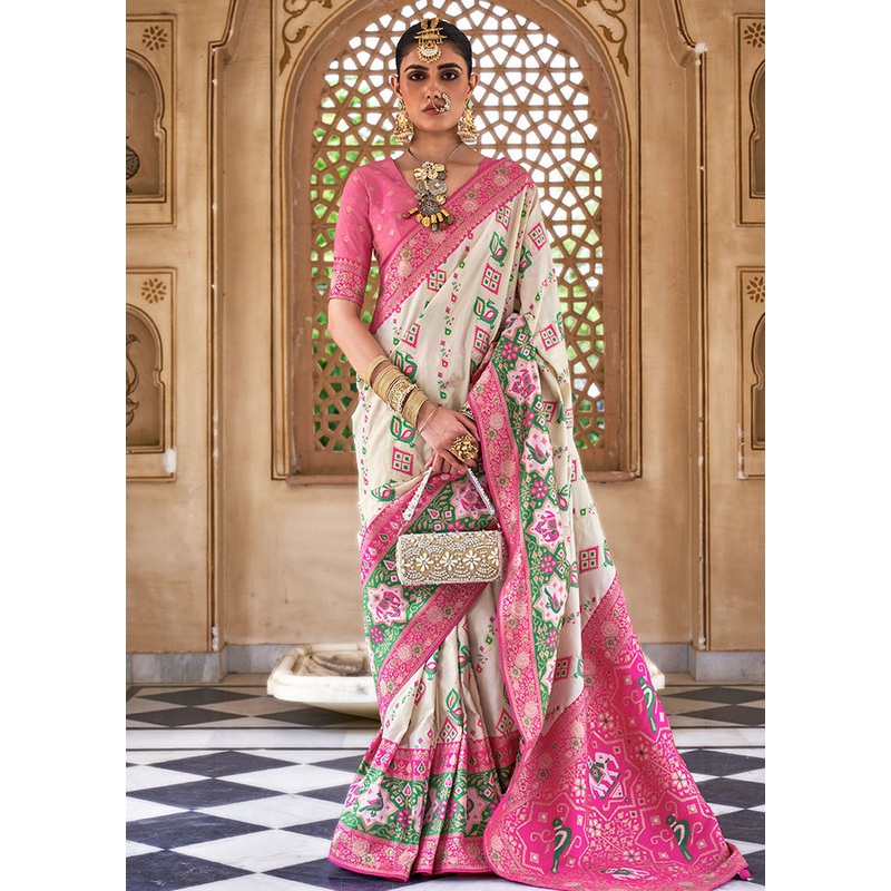 White Dupion Silk Saree With Blouse Piece - JD986614260