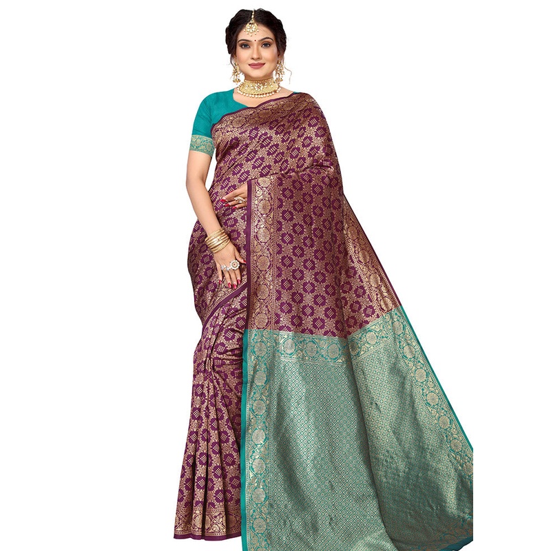 Wine Spun Silk Saree With Blouse Piece - JD986614129