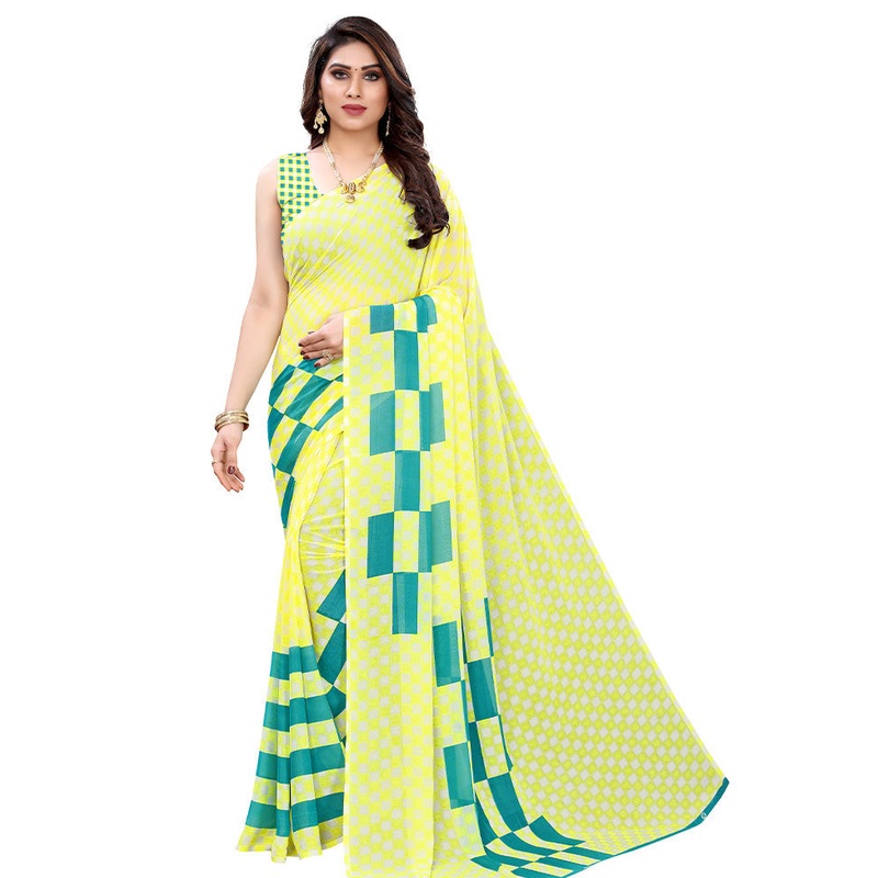 Yellow Georgette Saree With Blouse Piece - JD986614196