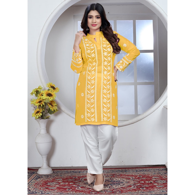 Yellow Readymade Rayon Kurti - JD986614233