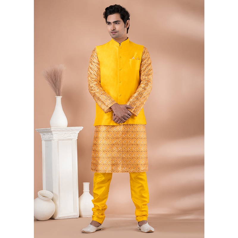 3 Pc Multicolor Dupion Silk Ethnic Wear Set - JD986614025