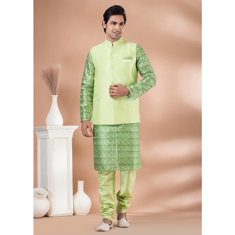 3 Pc Multicolor Dupion Silk Ethnic Wear Set - JD986614027