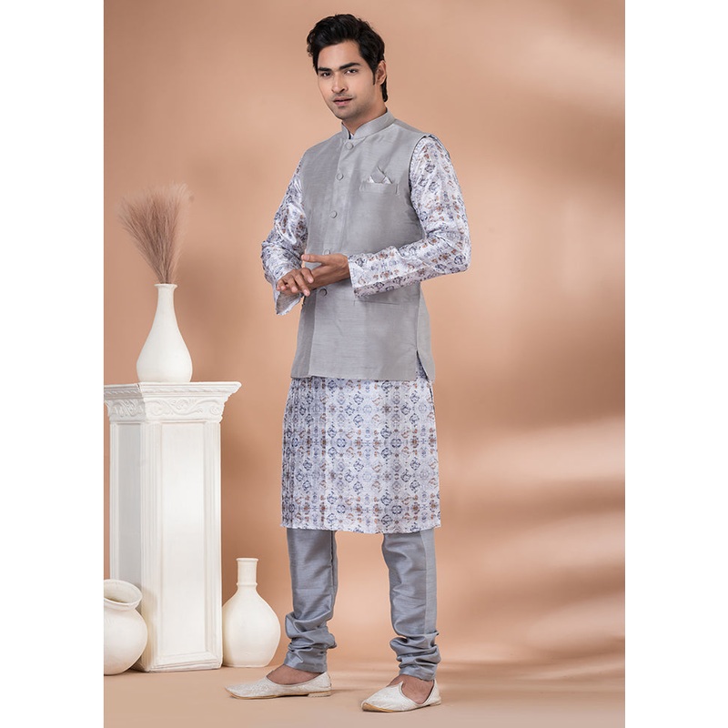 3 Pc Multicolor Dupion Silk Ethnic Wear Set - JD986614028