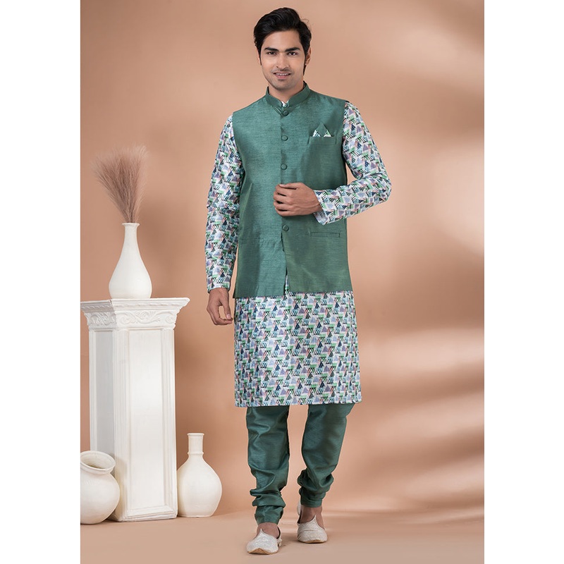 3 Pc Multicolor Dupion Silk Ethnic Wear Set - JD986614029