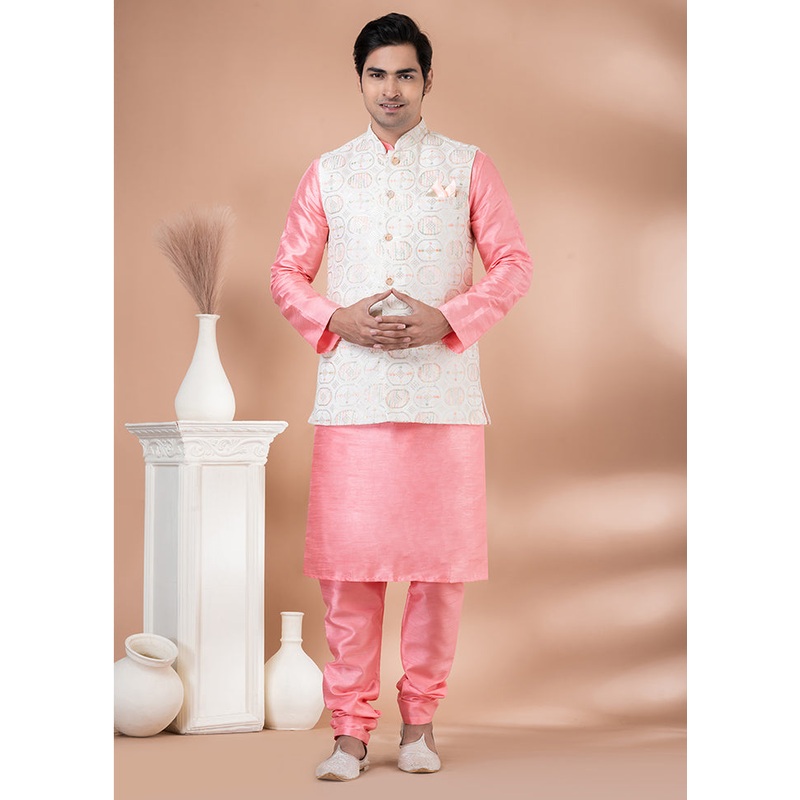 3 Pc Pink Dupion Silk Ethnic Wear Set - JD986614019