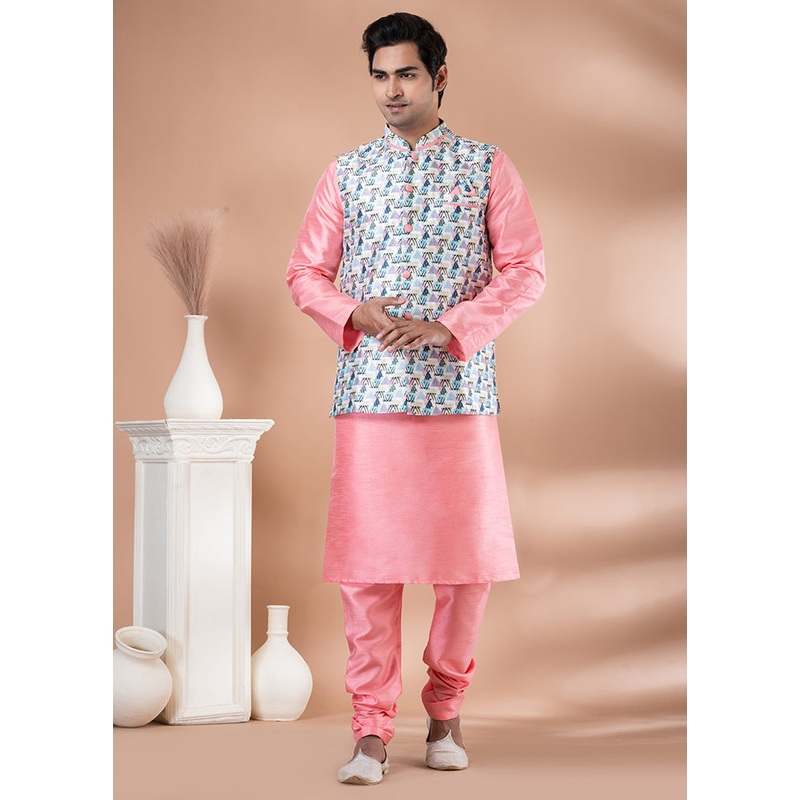 3 Pc Pink Dupion Silk Ethnic Wear Set - JD986614020
