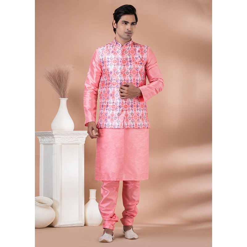 3 Pc Pink Dupion Silk Ethnic Wear Set - JD986614021
