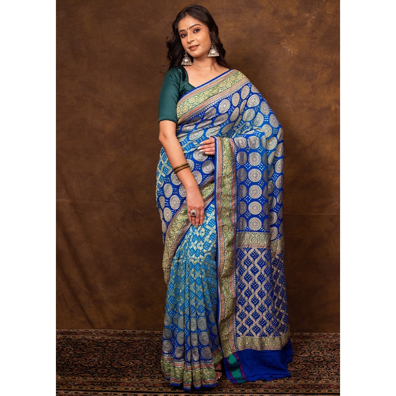 Blue Pure Georgette Saree With Blouse Piece - JD986614074