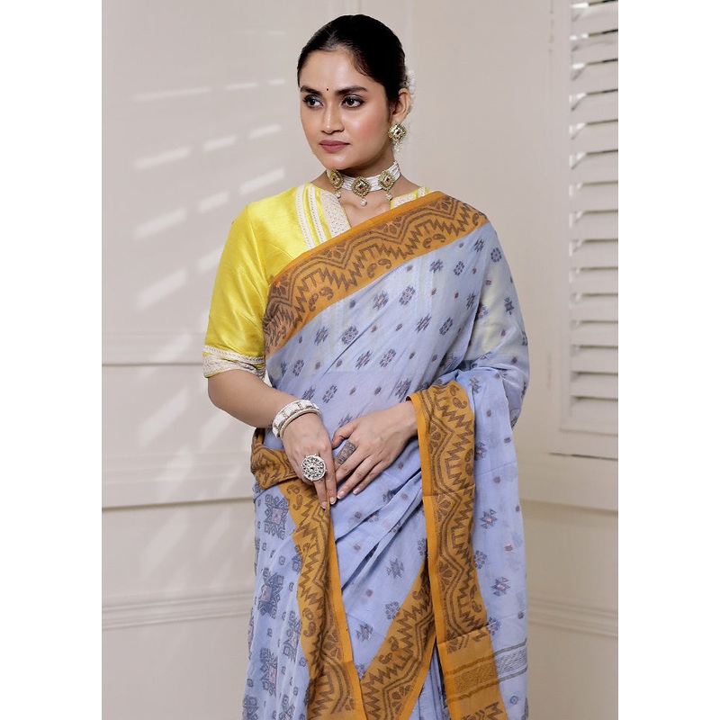 Brown Cotton Saree With Blouse Piece - JD986613907