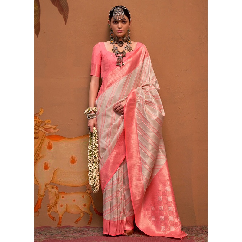 Cream Dupion Silk Saree With Blouse Piece - JD986614014