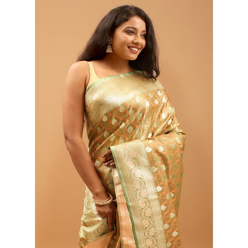 Cream Tanchoi Silk Saree With Blouse Piece - JD986613948