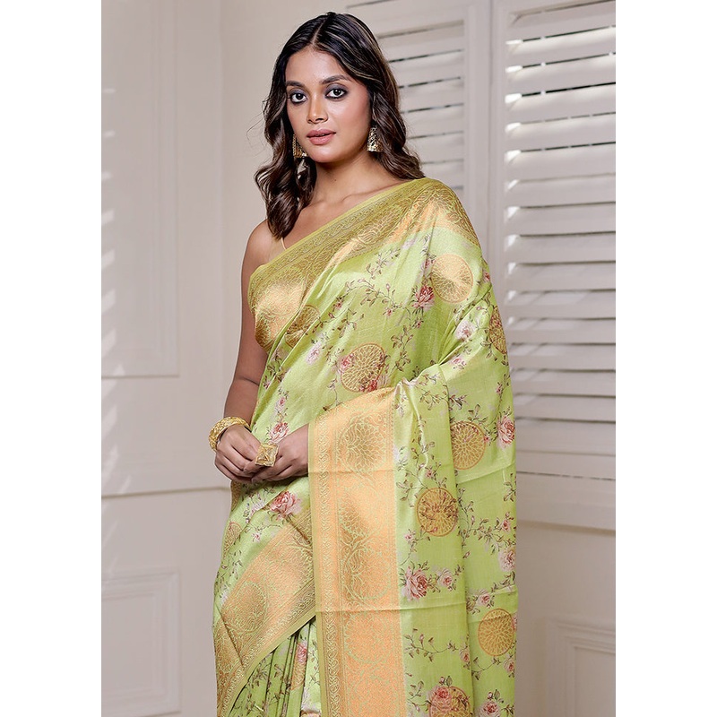 Green Dupion Silk Saree With Blouse Piece - JD986613941
