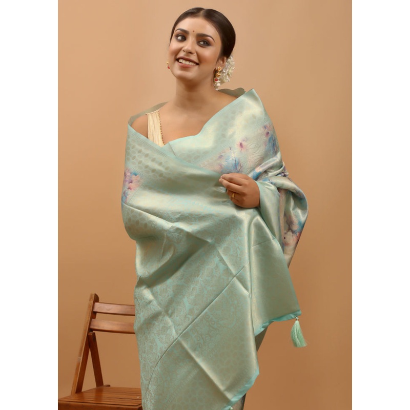 Green Dupion Silk Saree With Blouse Piece - JD986613976