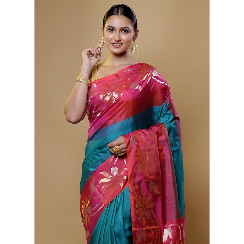 Green Handloom Kanchipuram Pure Silk Saree With Blouse Piece - JD986614049